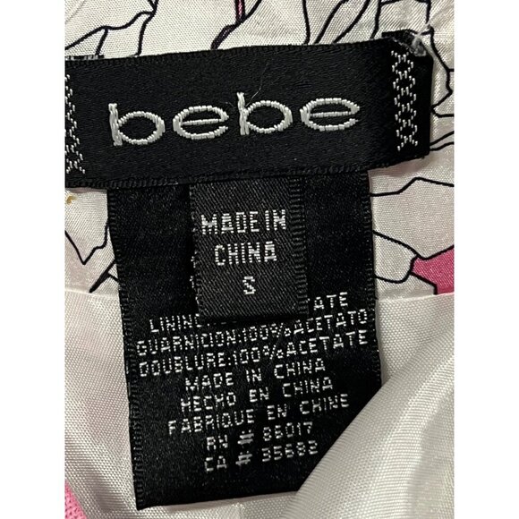 Bebe White Pink Rose Silk Dress Size Small S Shift Romantic Sleeveless EUC - Picture 9 of 11